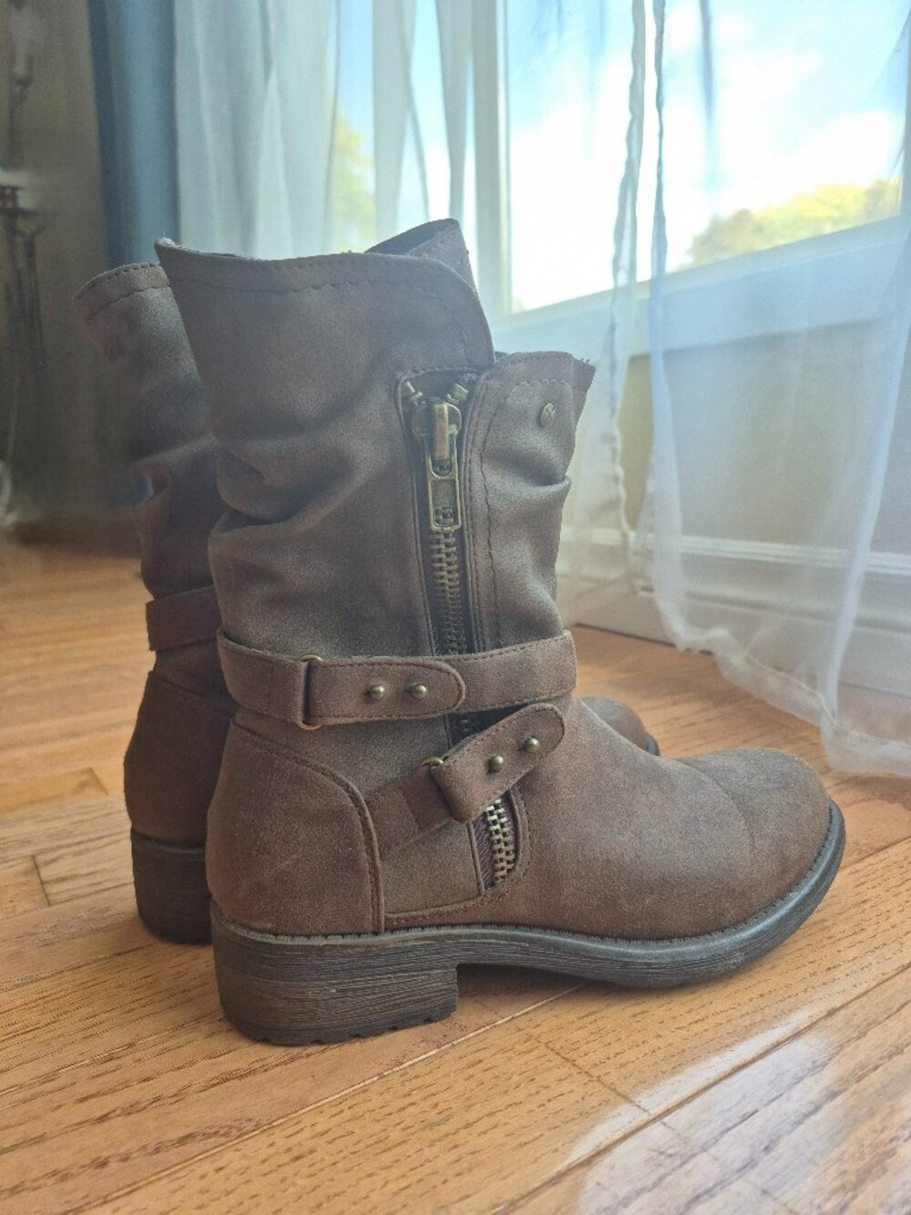 Denver Hayes Brown Slouchy Buckle Mid-Calf Boots 7